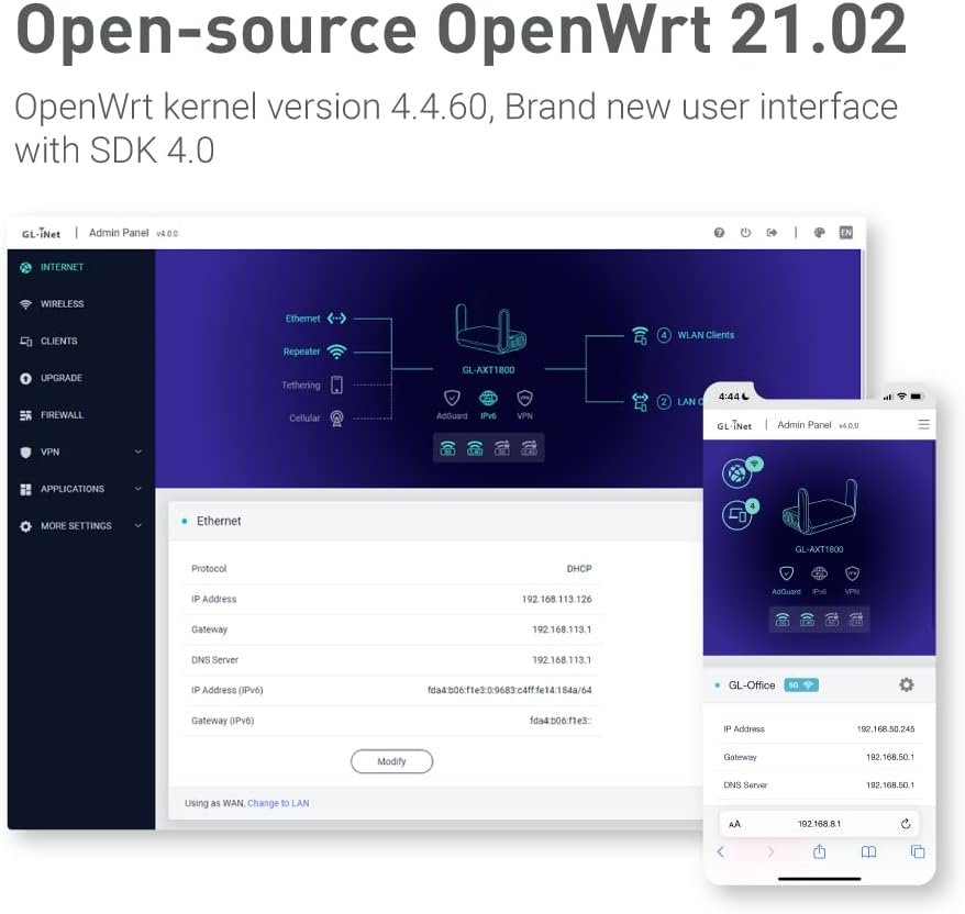 GL.iNet GL-AXT1800(Slate AX) Portable Gigabit Travel Router, Pocket-Sized, Wi-Fi 6, Extender/Repeater for Hotel&Public Network Storage, VPN Client&Server, OpenWrt, Adguard Home, USB3.0, TF Card Slot - Image 5
